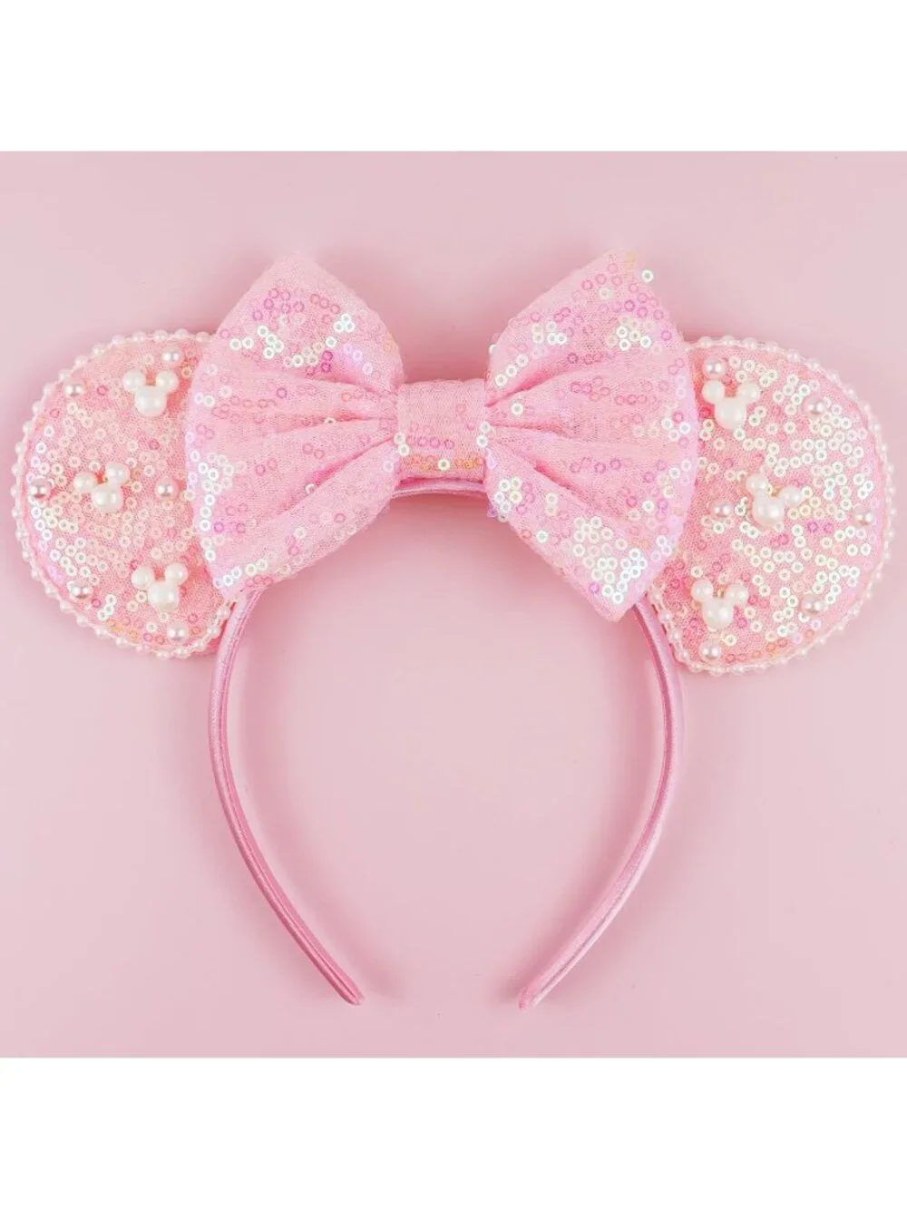 Women Pink Polyester Velvet Mickey Mouse Halloween Costume Headband